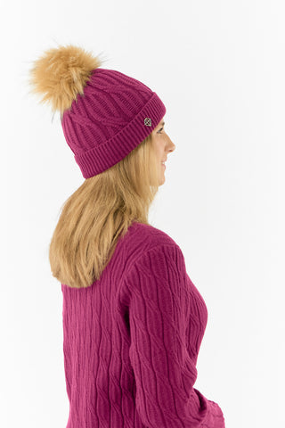 Pure Golf Ladies  Waterproof Bobble Hat (Margot Knit) - Plum