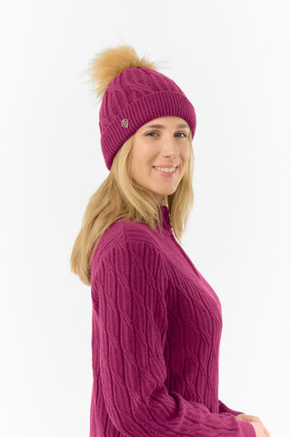 Pure Golf Ladies  Waterproof Bobble Hat (Margot Knit) - Plum