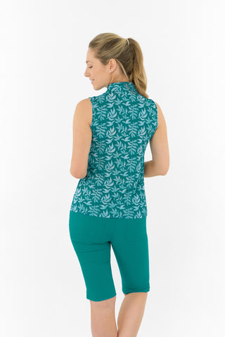 Pure Golf Amity Sleeveless Polo Shirt - Teal Frondescence