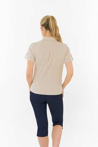 Imy Buttoned Short Sleeve Golf Polo Shirt - Sandstone