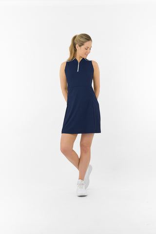 Julia Sleeveless Sweetheart Collar Golf Dress - Navy