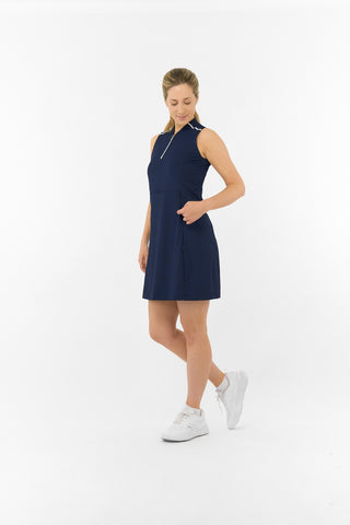 Julia Sleeveless Sweetheart Collar Golf Dress - Navy