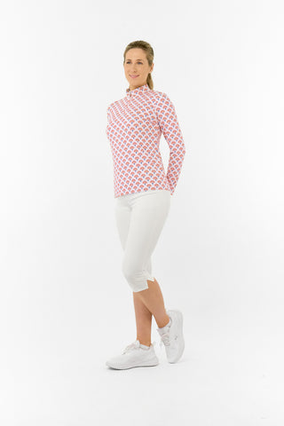 Serenity Long Sleeve Ladies Golf Zip Top - Mediterranean Sunset