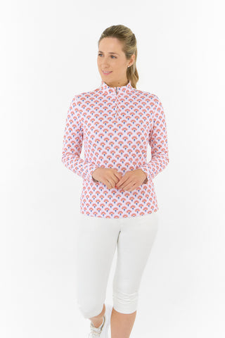 Serenity Long Sleeve Ladies Golf Zip Top - Mediterranean Sunset