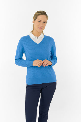 Suzie Summerweight Ladies Golf Jumper - Cerulean Blue