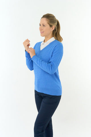 Suzie Summerweight Ladies Golf Jumper - Cerulean Blue