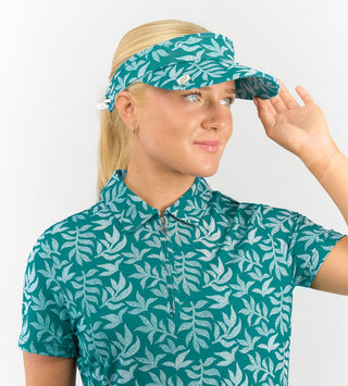 Arielle Patterned Golf Visor - Teal Frondescence