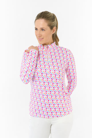 Serenity Long Sleeve Ladies Golf Zip Top - Fairway Fizz