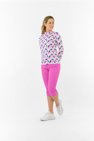 Serenity Long Sleeve Ladies Golf Zip Top - Portrait of Paradise