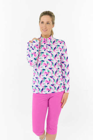 Serenity Long Sleeve Ladies Golf Zip Top - Portrait of Paradise