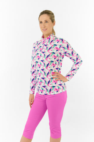Serenity Long Sleeve Ladies Golf Zip Top - Portrait of Paradise
