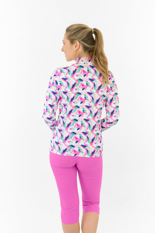 Serenity Long Sleeve Ladies Golf Zip Top - Portrait of Paradise