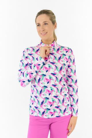 Serenity Long Sleeve Ladies Golf Zip Top - Portrait of Paradise