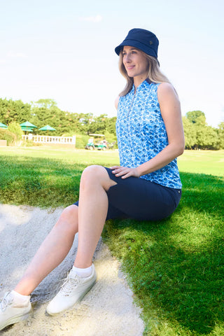 Felicity Sleeveless Polo Golf Shirt - Blueberry Bokeh