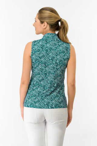 Ellen Sleeveless Ladies Polo Golf Shirt - Teal Crosshatch