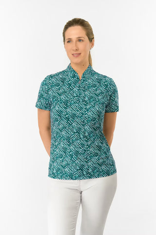 Ellen Short Sleeve Ladies Polo Golf Shirt - Teal Crosshatch