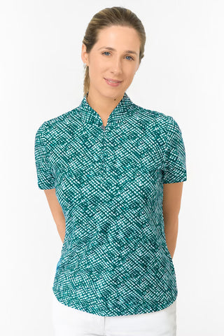 Ellen Short Sleeve Ladies Polo Golf Shirt - Teal Crosshatch