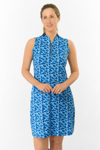 Laura Sleeveless Sweetheart Collar Golf Dress - Blueberry Bokeh