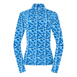 Serenity Long Sleeve Ladies Golf Zip Top - Blueberry Bokeh