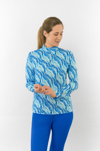 Pure Golf Serenity Long Sleeve Ladies Golf Zip Top - Marine Mosaic