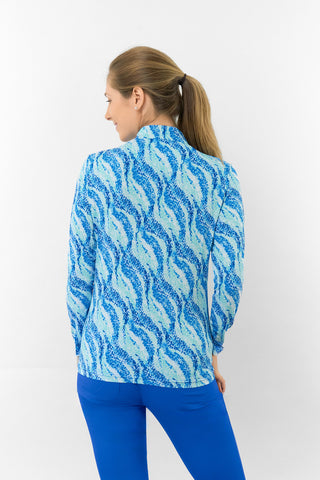 Serenity Long Sleeve Ladies Golf Zip Top - Marine Mosaic