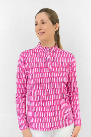 Serenity Long Sleeve Ladies Golf Zip Top - Floral Notes