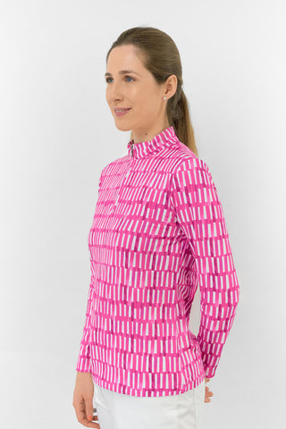 Serenity Long Sleeve Ladies Golf Zip Top - Floral Notes