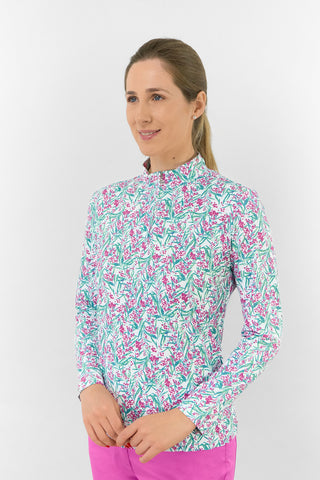 Serenity Long Sleeve Ladies Golf Zip Top - Fuchsia Mimosa