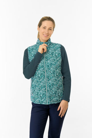 Kimberly Printed Gilet - Teal Crosshatch
