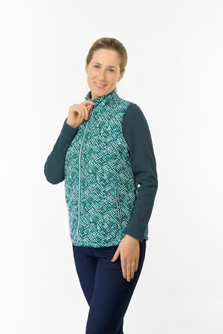 Kimberly Printed Gilet - Teal Crosshatch
