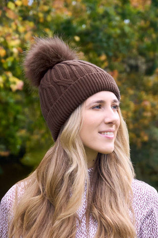 Greta Margot Knit Waterproof Bobble Hat - Cocoa Powder