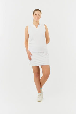 Christy Jacquard Sleeveless Polo Shirt - White