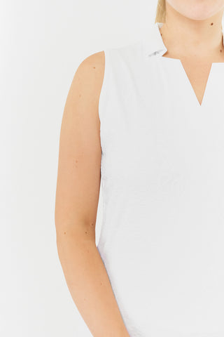 Christy Jacquard Sleeveless Polo Shirt - White