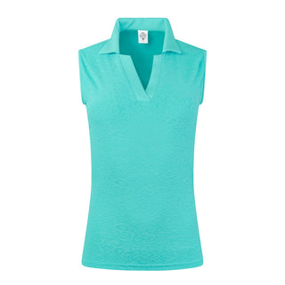 Christy Jacquard Sleeveless Ladies Golf Polo Shirt - Ocean