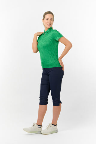 Freya-Jacquard Short Sleeve Ladies Golf Polo Shirt - Emerald