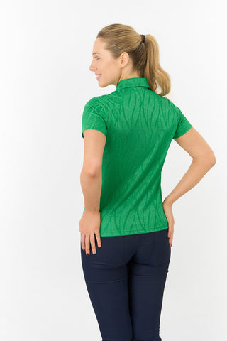 Freya-Jacquard Short Sleeve Polo Shirt - Emerald