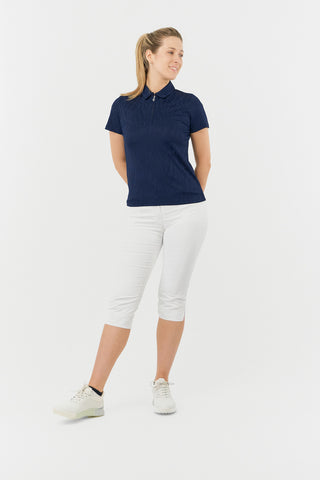 Freya-Jacquard Short Sleeve Polo Shirt - Navy