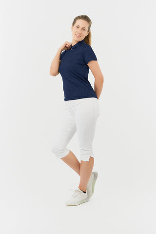 Freya-Jacquard Short Sleeve Ladies Golf Polo Shirt - Navy