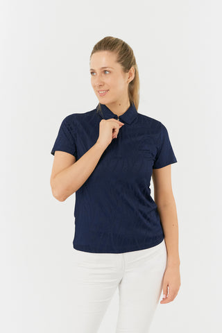 Freya-Jacquard Short Sleeve Ladies Golf Polo Shirt - Navy