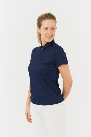 Freya-Jacquard Short Sleeve Polo Shirt - Navy