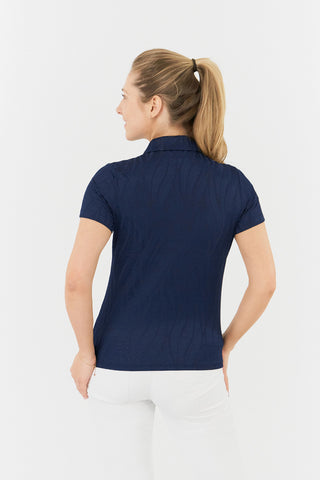 Freya-Jacquard Short Sleeve Ladies Golf Polo Shirt - Navy