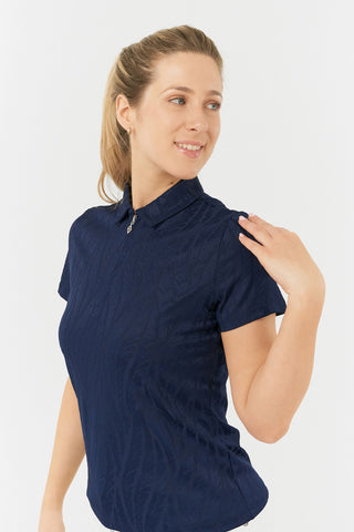 Freya-Jacquard Short Sleeve Polo Shirt - Navy