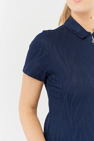 Freya-Jacquard Short Sleeve Polo Shirt - Navy