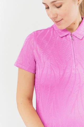 Freya-Jacquard Short Sleeve Polo Shirt - Azalea