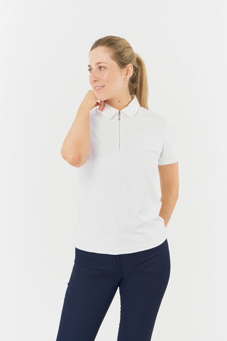 Rebecca-Jacquard Short Sleeve Polo Shirt - White