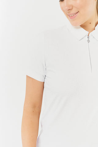 Rebecca-Jacquard Short Sleeve Polo Shirt - White