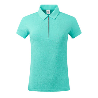 Rebecca-Jacquard Short Sleeve Polo Shirt - Ocean