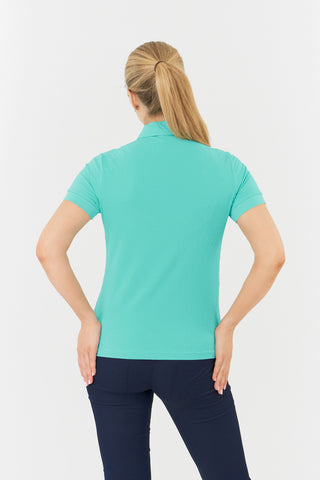 Rebecca-Jacquard Short Sleeve Polo Shirt - Ocean