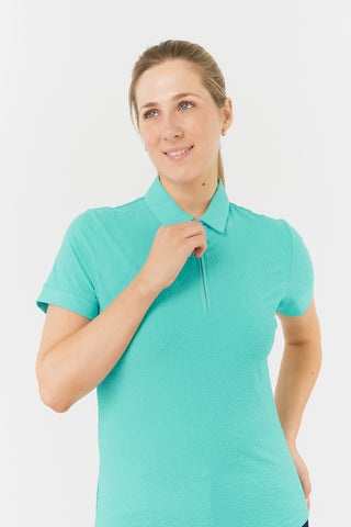 Rebecca-Jacquard Short Sleeve Polo Shirt - Ocean