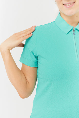 Rebecca-Jacquard Short Sleeve Polo Shirt - Ocean